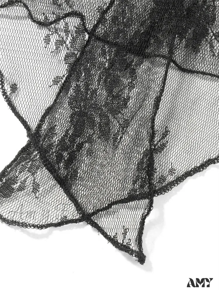 Amy Fashion - Sexy Women Lace Strapless Off Shoulder Tube Party Club Mesh See Through Tie-up Slim Fit  Vestido