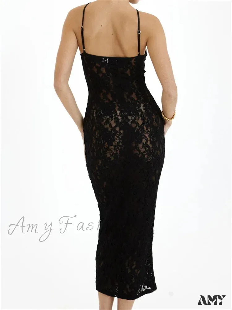 Amy Fashion - Women Lace Floral See Through Mid Elegant Sleeveless Criss-cross Off Shoulder Party Summer Vestidos