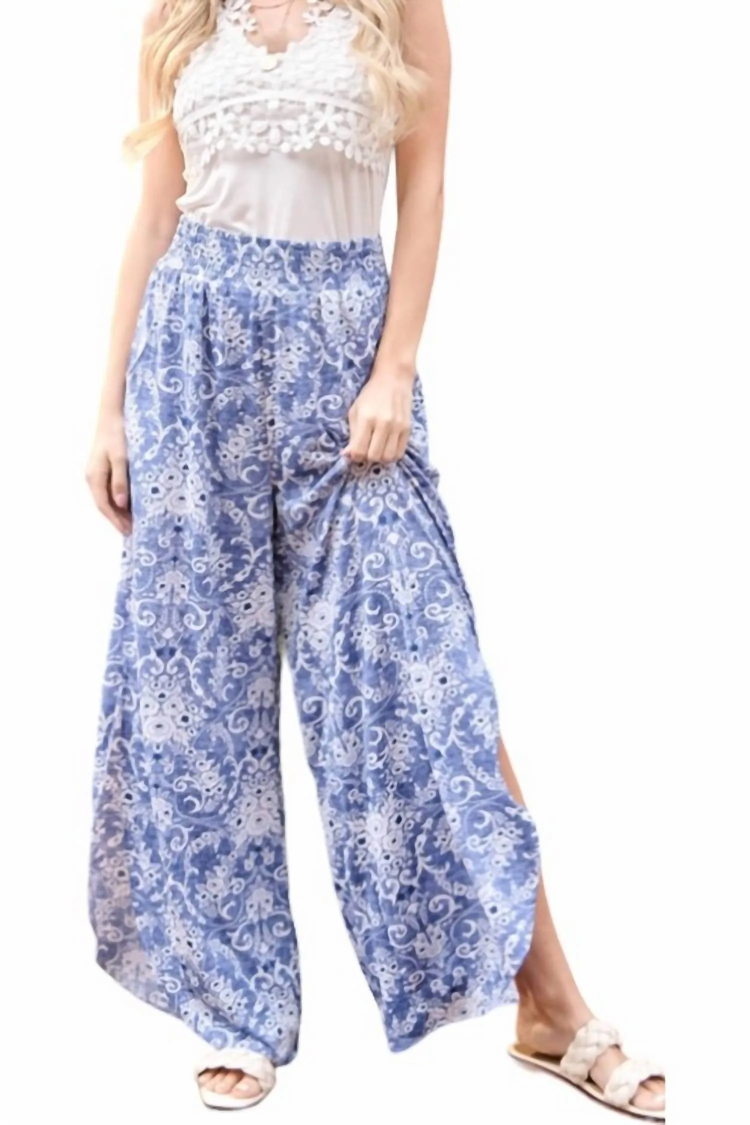 And The Why - Smocked Floral Side Slit Pants