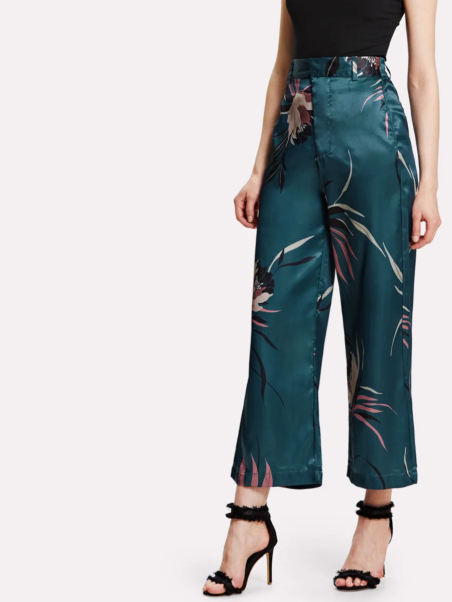 Botanical Print Wide Leg Pants