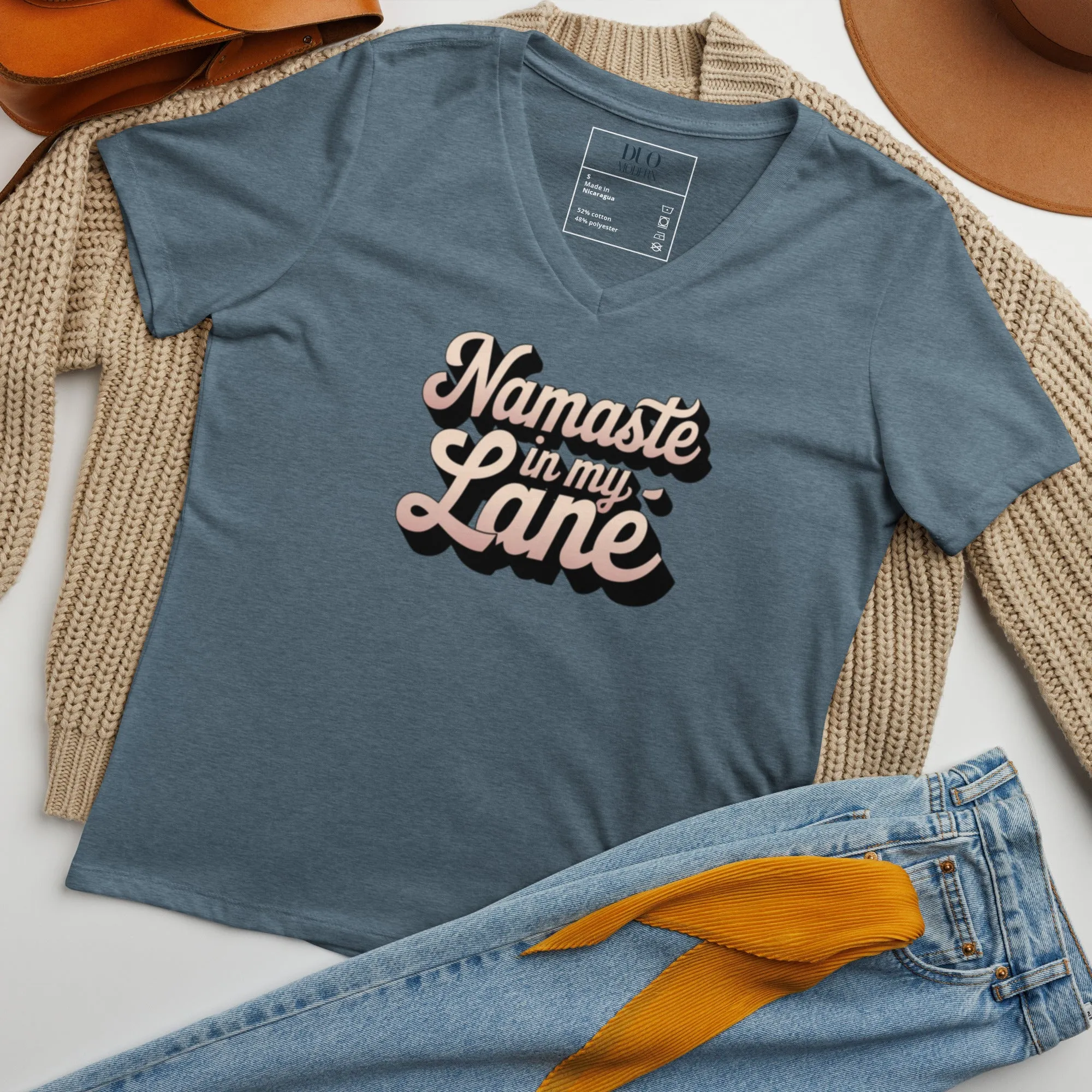 DUO MODERN "Namaste In My Lane" Women’s Relaxed V-Neck T-Shirt