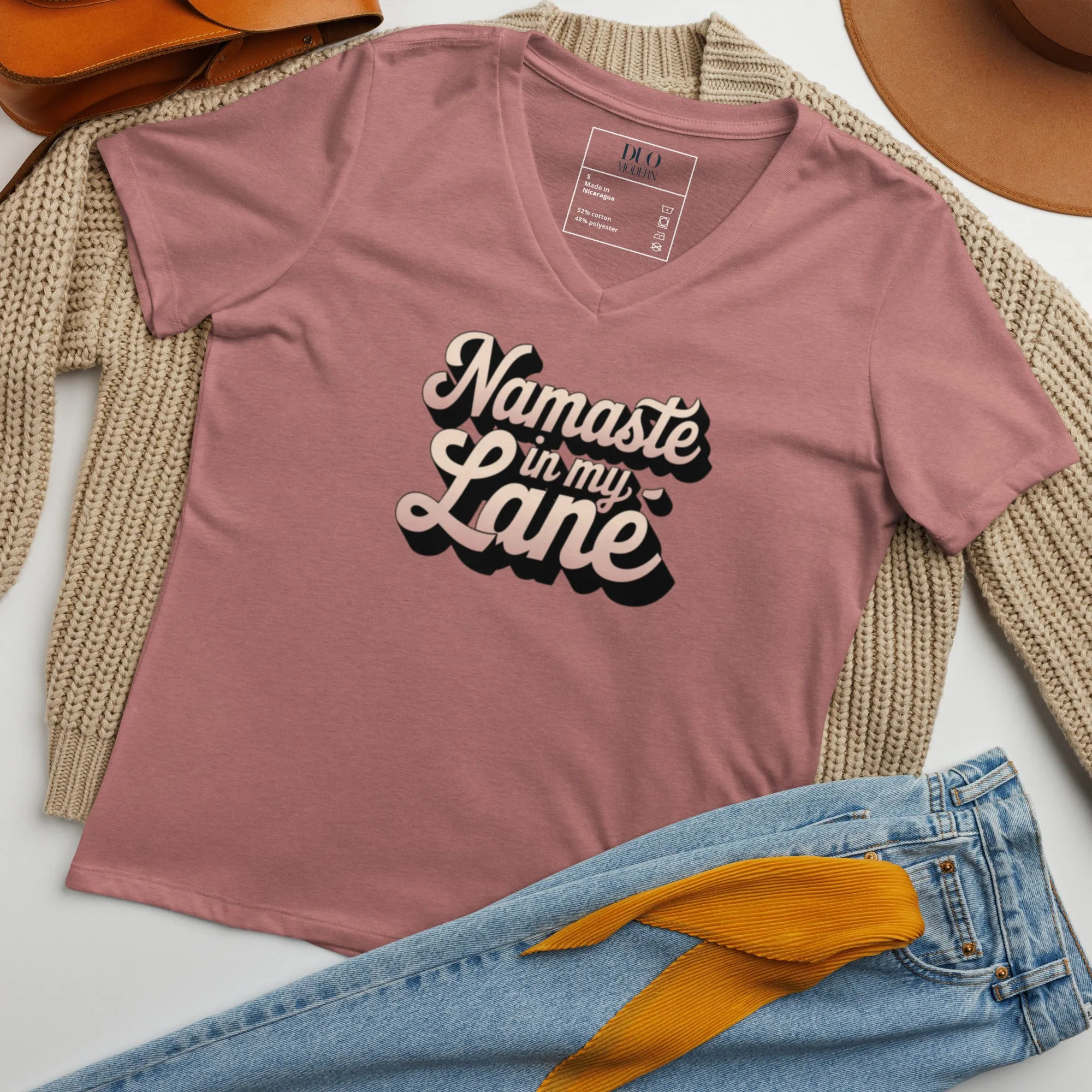 DUO MODERN "Namaste In My Lane" Women’s Relaxed V-Neck T-Shirt
