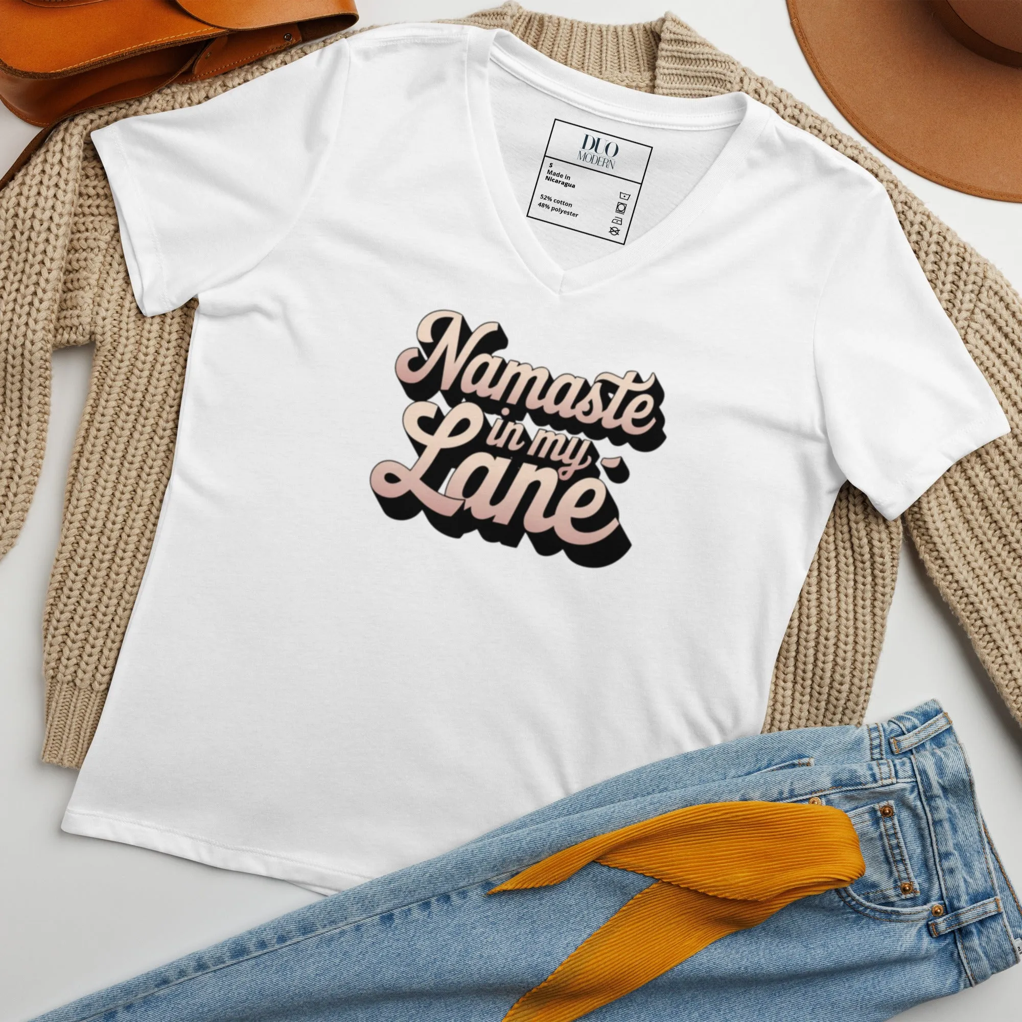 DUO MODERN "Namaste In My Lane" Women’s Relaxed V-Neck T-Shirt
