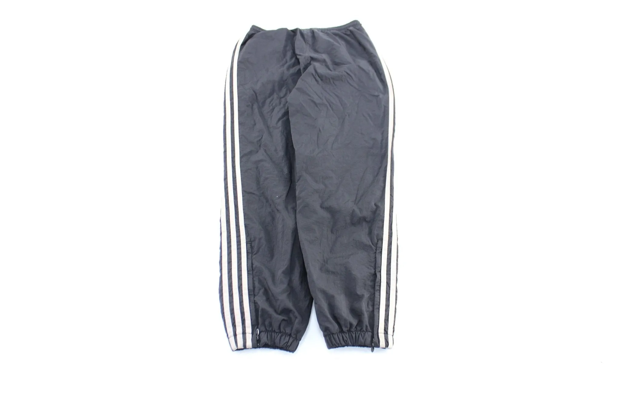 Girls Adidas Embroidered Logo Black & Grey Striped Pants