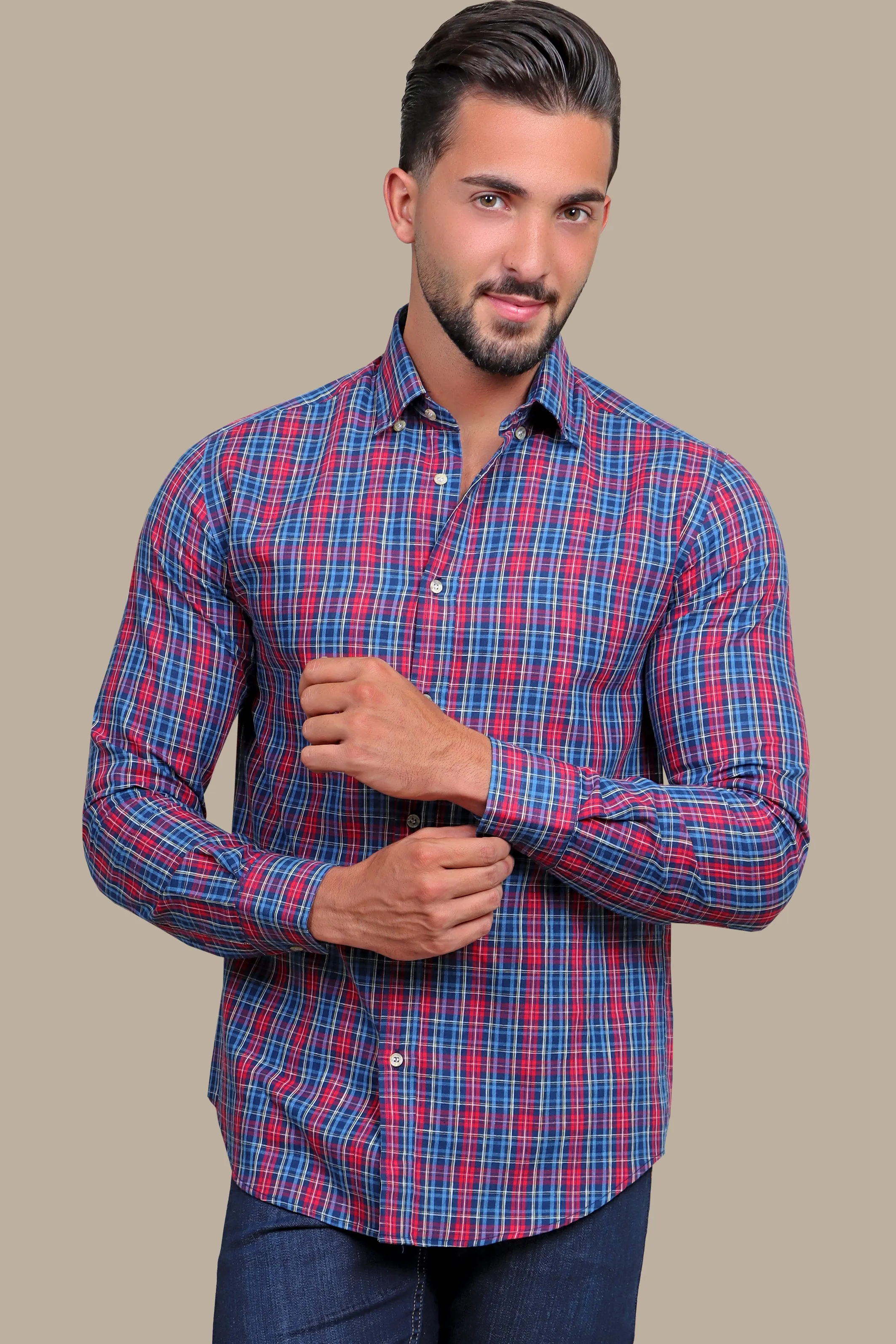 Navy & Red Checked Shirt: Classic Pattern