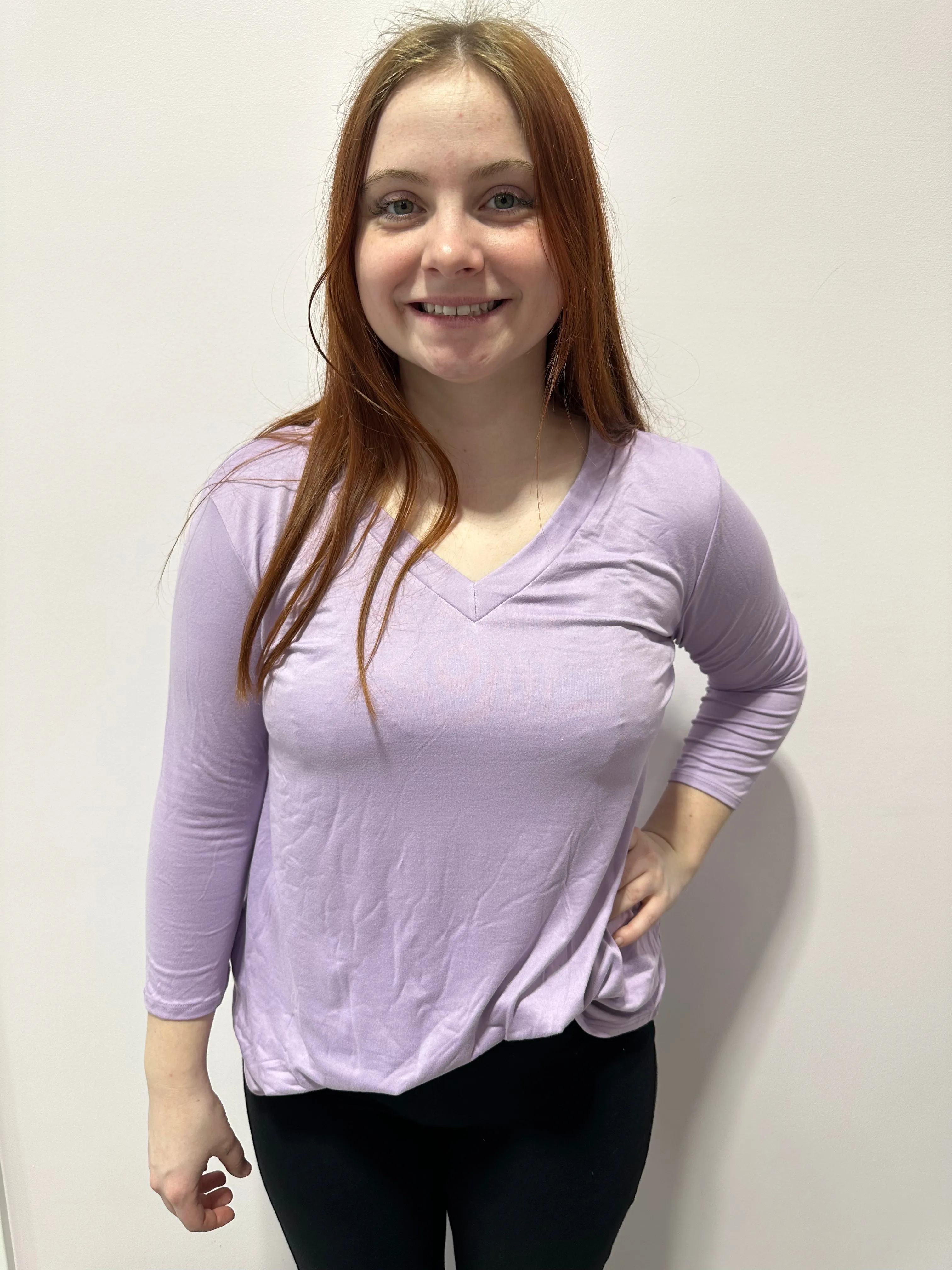 Perfect V Neck 3/4 Sleeve Top