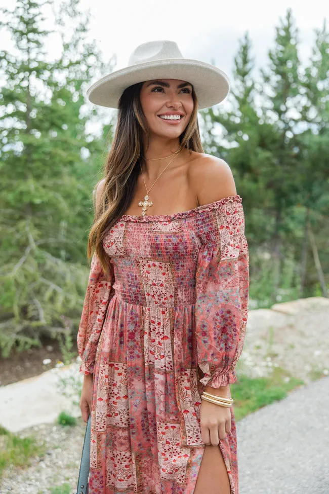 Sounds In My Mind Brick Off The Shoulder Printed Maxi Dress FINAL SALE