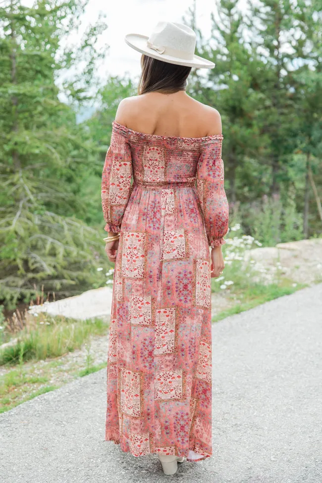 Sounds In My Mind Brick Off The Shoulder Printed Maxi Dress FINAL SALE