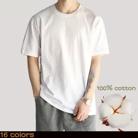 Wiaofellas Men's Cotton White Plain Basic T Shirt Man Black Summer Short Sleeve Casual Fashion Spring Brand loose Classic Solid XXL